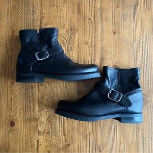 SOLD!!Frye Veronica Black Leather Ankle Boots with Buckle